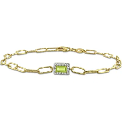 Delmar Peridot And White Topaz Link Bracelet In Gold