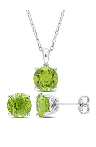 Delmar Peridot Earrings & Necklace Set In Green