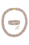 Delmar Pink Cultured Freshwater Pearl Necklace, Bracelet & Stud Earrings Set In Pink