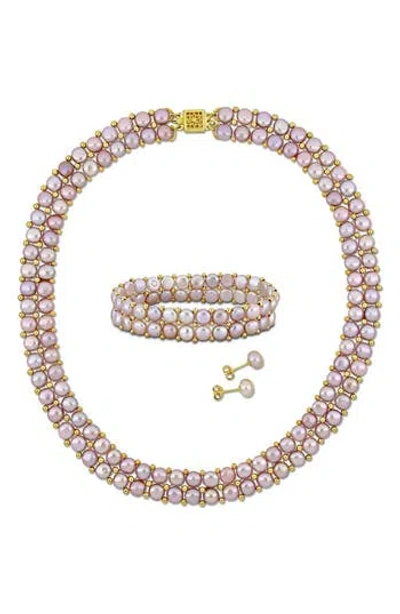 Delmar Pink Cultured Freshwater Pearl Necklace, Bracelet & Stud Earrings Set