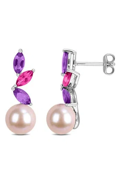 Delmar Pink Freshwater Pearl Drop Earrings In Multi