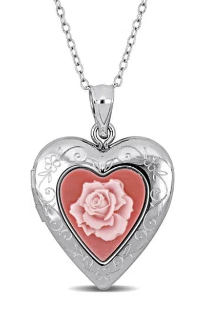 Delmar Pink Rose Heart Locket Pendant Necklace In Pattern