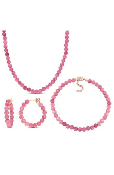Delmar Pink Tourmaline Beaded Earrings, Bracelet & Necklace Set