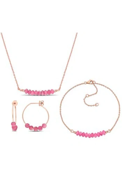 Delmar Pink Tourmaline Beaded Earrings, Bracelet & Necklace Set