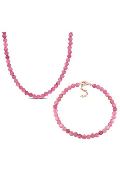 Delmar Pink Tourmaline Beaded Necklace & Bracelet Set