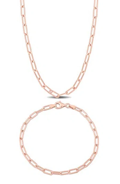 Delmar Polished Paper Clip Chain Necklace & Bracelet Set, 3.5mm In Gold