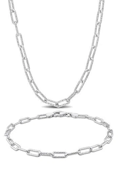 Delmar Polished Paper Clip Chain Necklace & Bracelet Set, 3.5mm In Silver