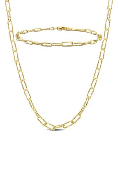 Delmar Polished Paper Clip Chain Necklace & Bracelet Set, 3mm In Gold