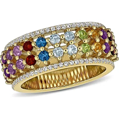 Delmar Rainbow Semiprecious Stone & Lab-grown White Sapphire Half Eternity Band Ring In Multi