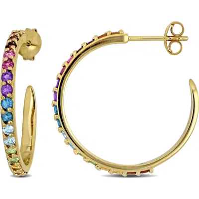 Delmar Rainbow Semiprecious Stone Hoop Earrings In Multi