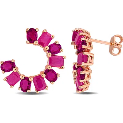 Delmar Rhodolite & Ruby Half Hoop Earrings In Pink