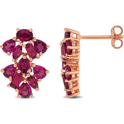 Delmar Rhodolite Cluster Drop Earrings In Gold