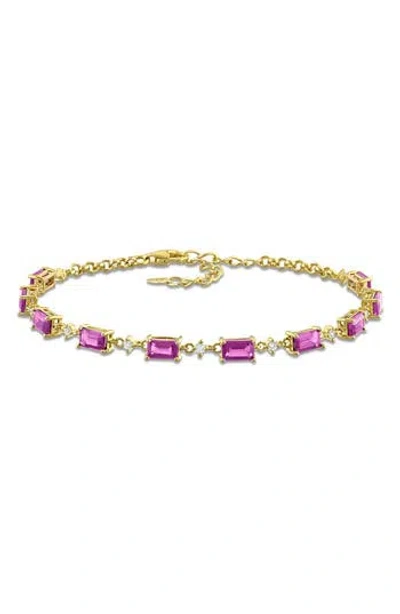 Delmar Rhodolite Garnet & White Topaz Bracelet In Pink