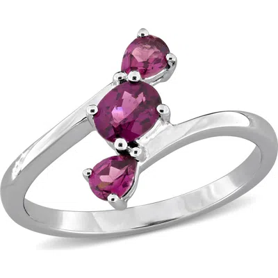 Delmar Rhodolite Garnet Sterling Silver Three-stone Ring In Metallic