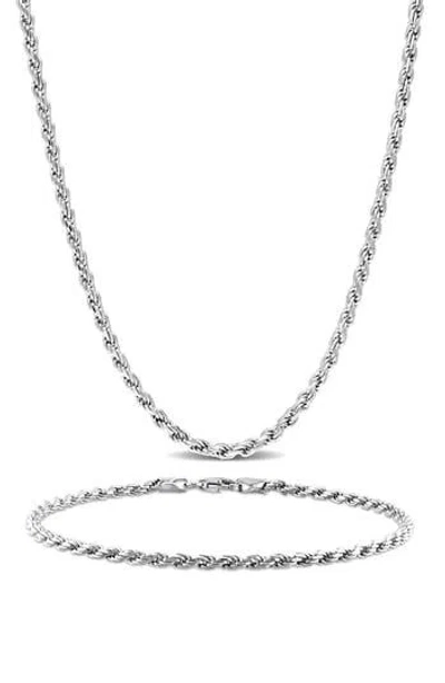 Delmar Rope Chain Necklace & Bracelet Set In Silver