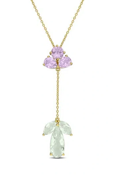 Delmar Rose De France Green Quartz & Amethyst Lariat Necklace In Multi