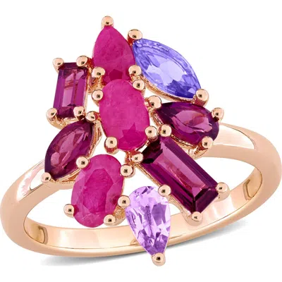 Delmar Rose Gold Plated Multi Stone Cluster Ring In Multicolor