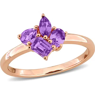 Delmar Rose Gold Plated Multi-shaped Amethyst Ring In Purple