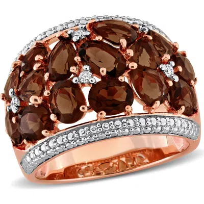Delmar Rose Gold Plated Smoky Quartz Statement Ring In Burgundy