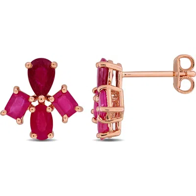 Delmar Ruby Floral Stud Earrings