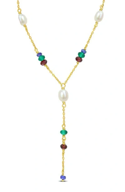 Delmar Sapphire & Garnet Lariat Necklace In Gold