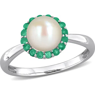 Delmar Semiprecious Stone & Cultured Pearl Ring In Green