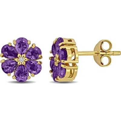Delmar Semiprecious Stone & White Topaz Floral Stud Earrings<br /><br /><br /> In Purple