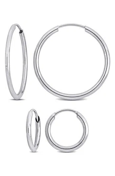 Delmar Set Of 2 14k White Gold Hoop Earrings In Silver
