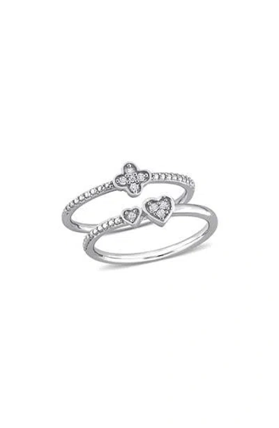 Delmar Set Of 2 Diamond Rings In Silver/diamond