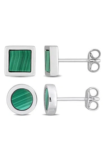 Delmar Set Of 2 Malachite Square Stud Earrings In Green