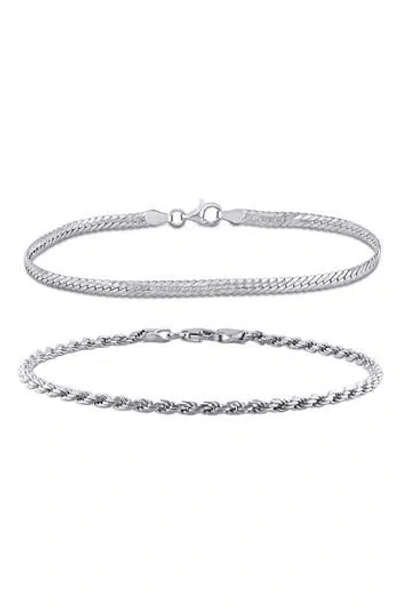 Delmar Set Of 2 Mixed Chain Bracelets In Silver