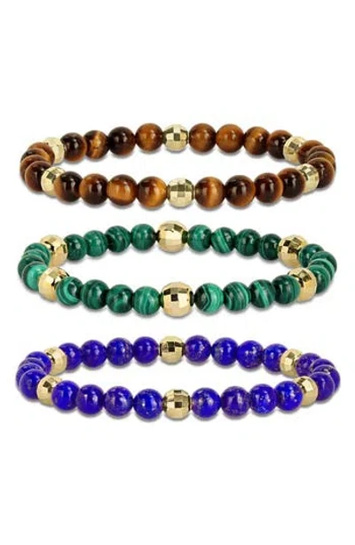Delmar Set Of 3 Assorted Semiprecious Stone Beaded Stretch Bracelets In Multi