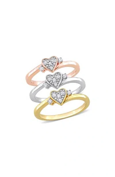 Delmar Set Of 3 Diamond Heart Rings In Multi