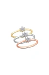 Delmar Set Of 3 Floral Diamond Rings In Multi