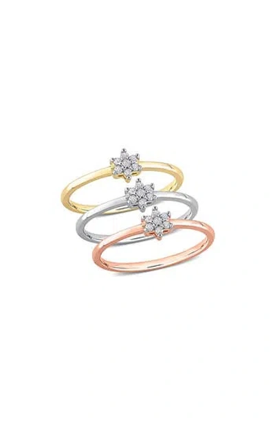Delmar Set Of 3 Floral Diamond Rings In Multi