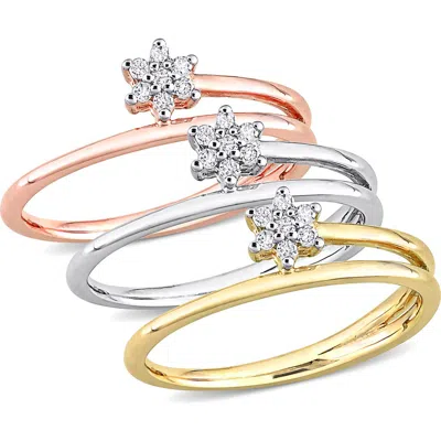 Delmar Set Of 3 Floral Diamond Rings In Multi