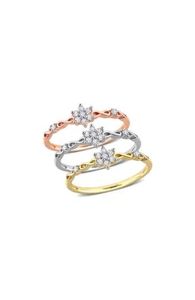 Delmar Set Of 3 Floral Diamond Rings In Multi
