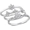 Delmar Set Of 3 Floral Diamond Rings In Silver