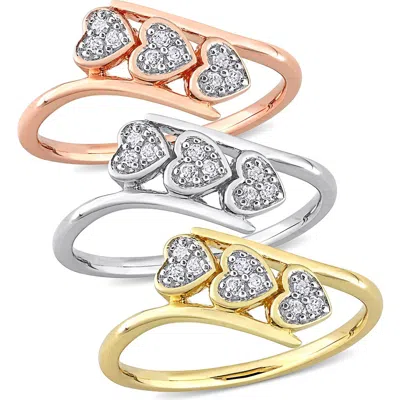 Delmar Set Of 3 Trio Heart Diamond Rings In Multi