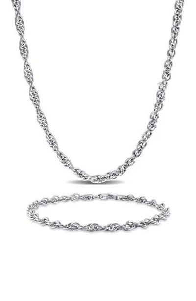 Delmar Singapore Chain Bracelet & Necklace Set In Silver