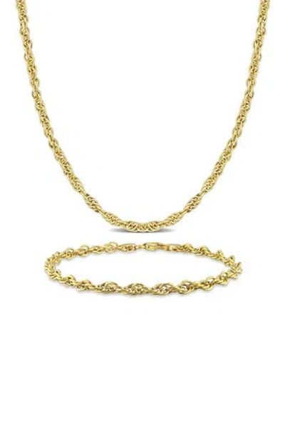 Delmar Singapore Chain Bracelet & Necklace Set In Yellow