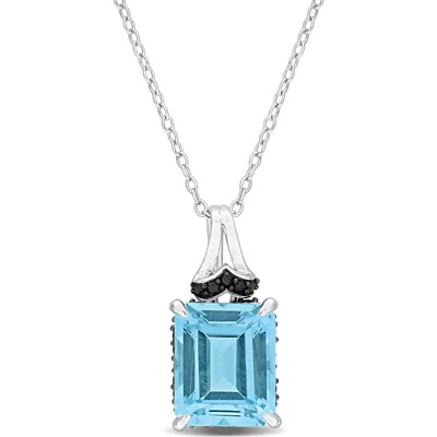 Delmar Sky Blue Topaz & Black Sapphire Pendant Necklace