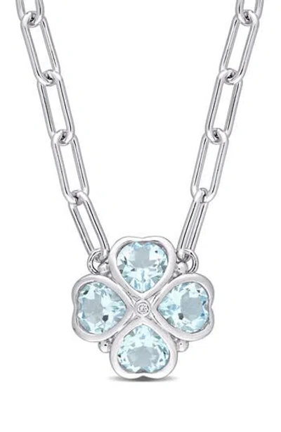 Delmar Sky Blue Topaz & Diamond Clover Pendant Necklace