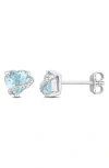 Delmar Sky Blue Topaz & Diamond Heart Stud Earrings In Blue