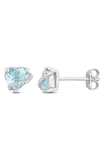 Delmar Sky Blue Topaz & Diamond Heart Stud Earrings