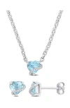 Delmar Sky Blue Topaz & Diamond Heart Stud Earrings & Pendant Necklace Set In Blue