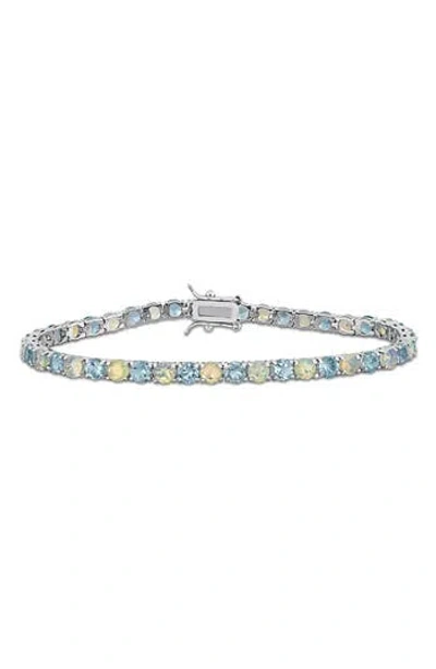 Delmar Sky Blue Topaz & Opal Tennis Bracelet In White/blue
