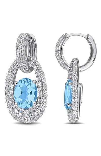 Delmar Sky Blue Topaz & White Topaz Drop Earrings