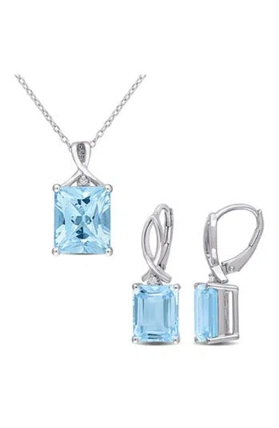 Delmar Sky Blue Topaz & White Topaz Earrings & Pendant Necklace Set