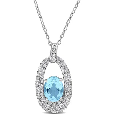 Delmar Sky Blue Topaz & White Topaz Pendant Necklace
